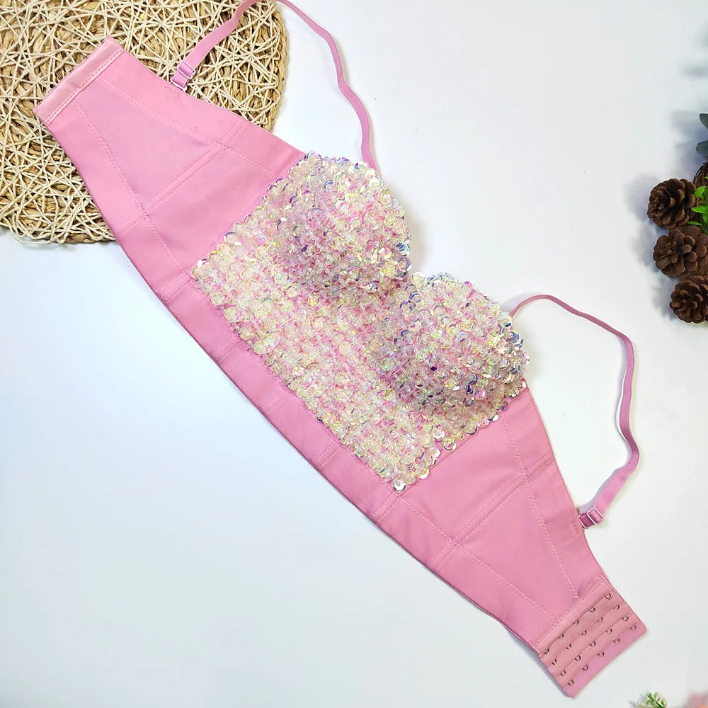 The Stardust Prism Siren – Sequined Glitter Bustier Corset Crop Top by Stardust Starlets