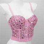 The Stardust Prism Siren – Sparkly Pink Rhinestone & Beaded Bustier Corset Crop Top by Stardust Starlets