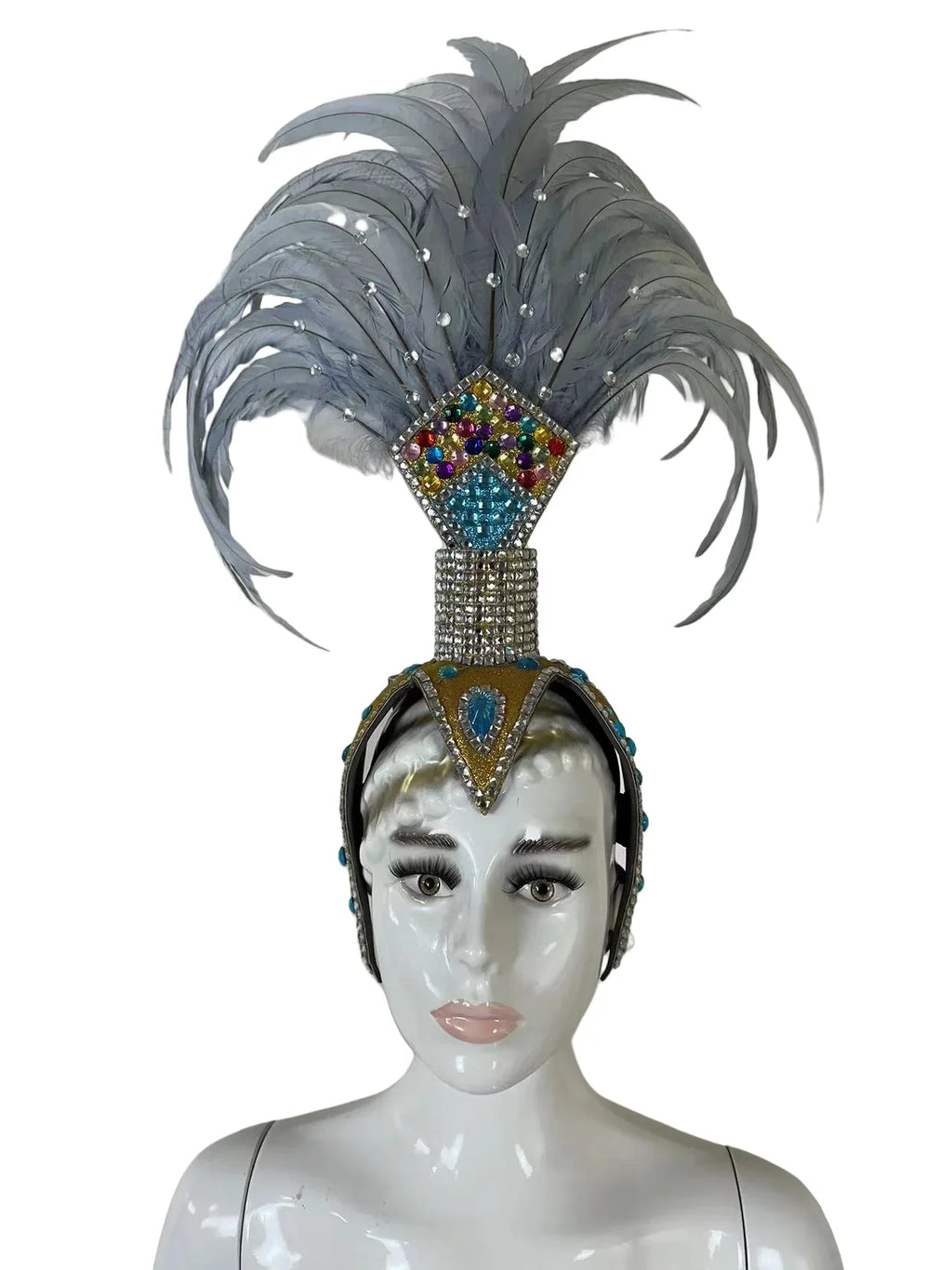 The Stardust Dionysia – Silver & Charcoal Feather Carnival & Masque Ball Headdress by Stardust Starlets