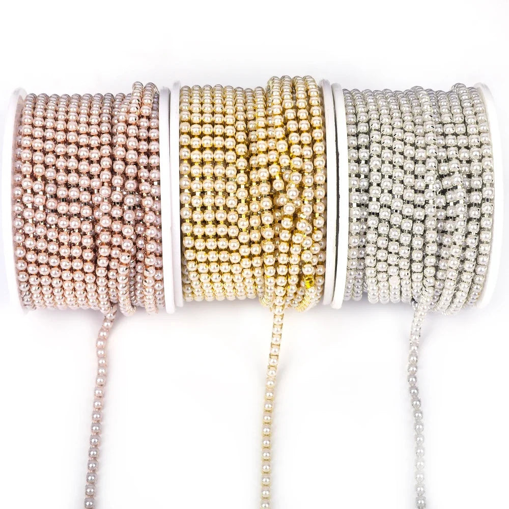 The Stardust Pearl Stream – Premium Glass Rhinestone & ABS Pearl Cup Chain Trim by Stardust Starlets