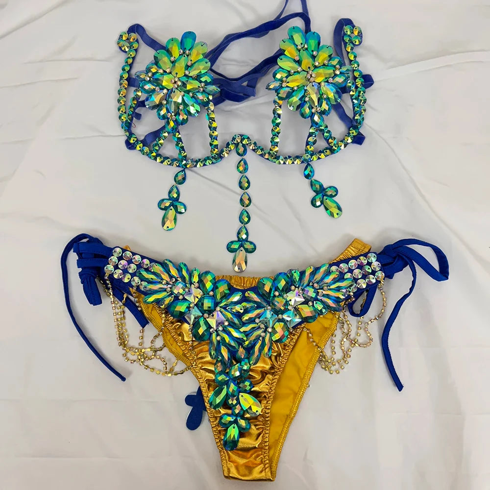 The Stardust Empress Royale – Deluxe Rhinestone Samba Carnival Wire Bra, Panty, Belt & Necklace 4-Piece Costume Set by Stardust Starlets