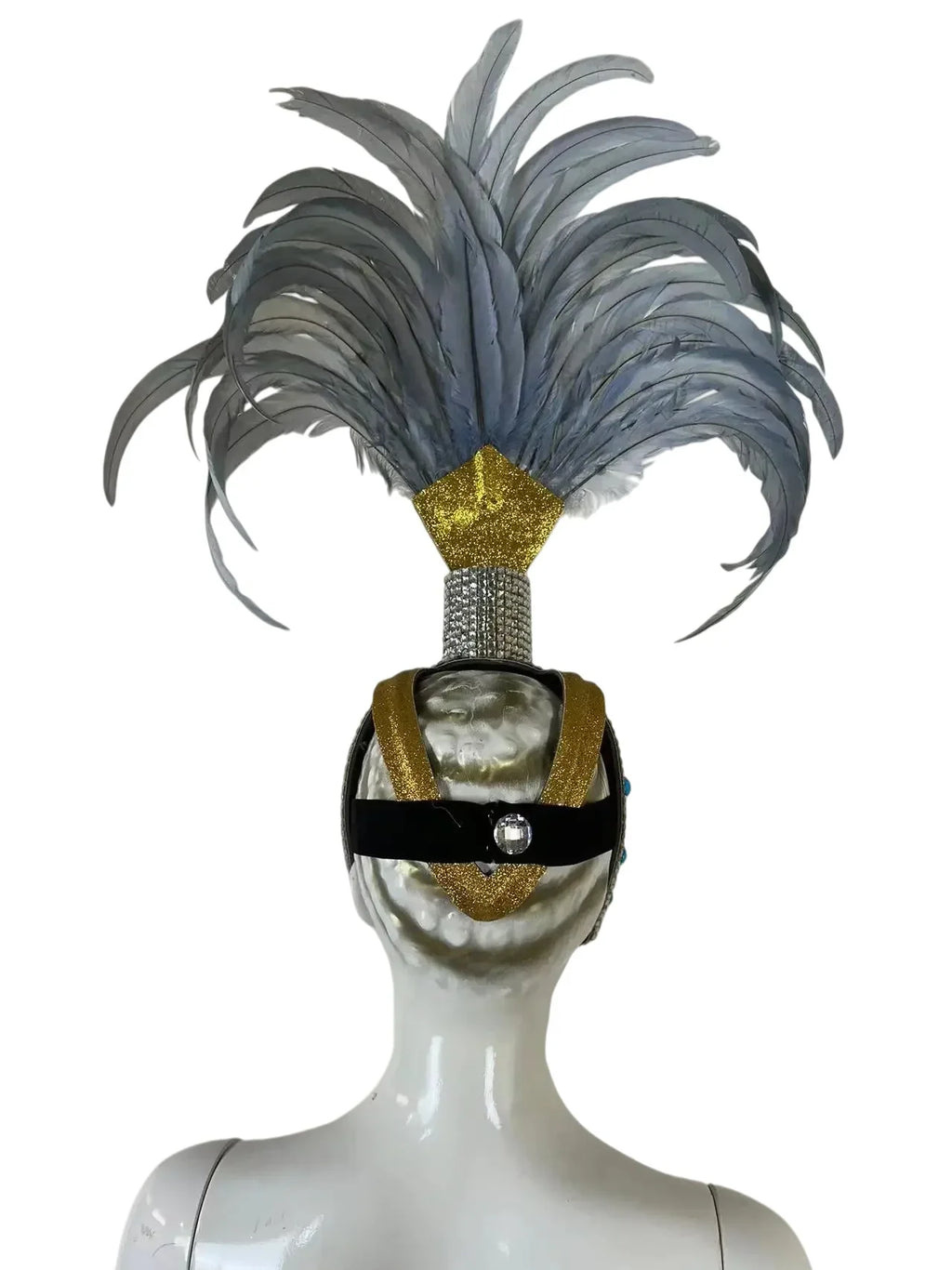The Stardust Dionysia – Silver & Charcoal Feather Carnival & Masque Ball Headdress by Stardust Starlets
