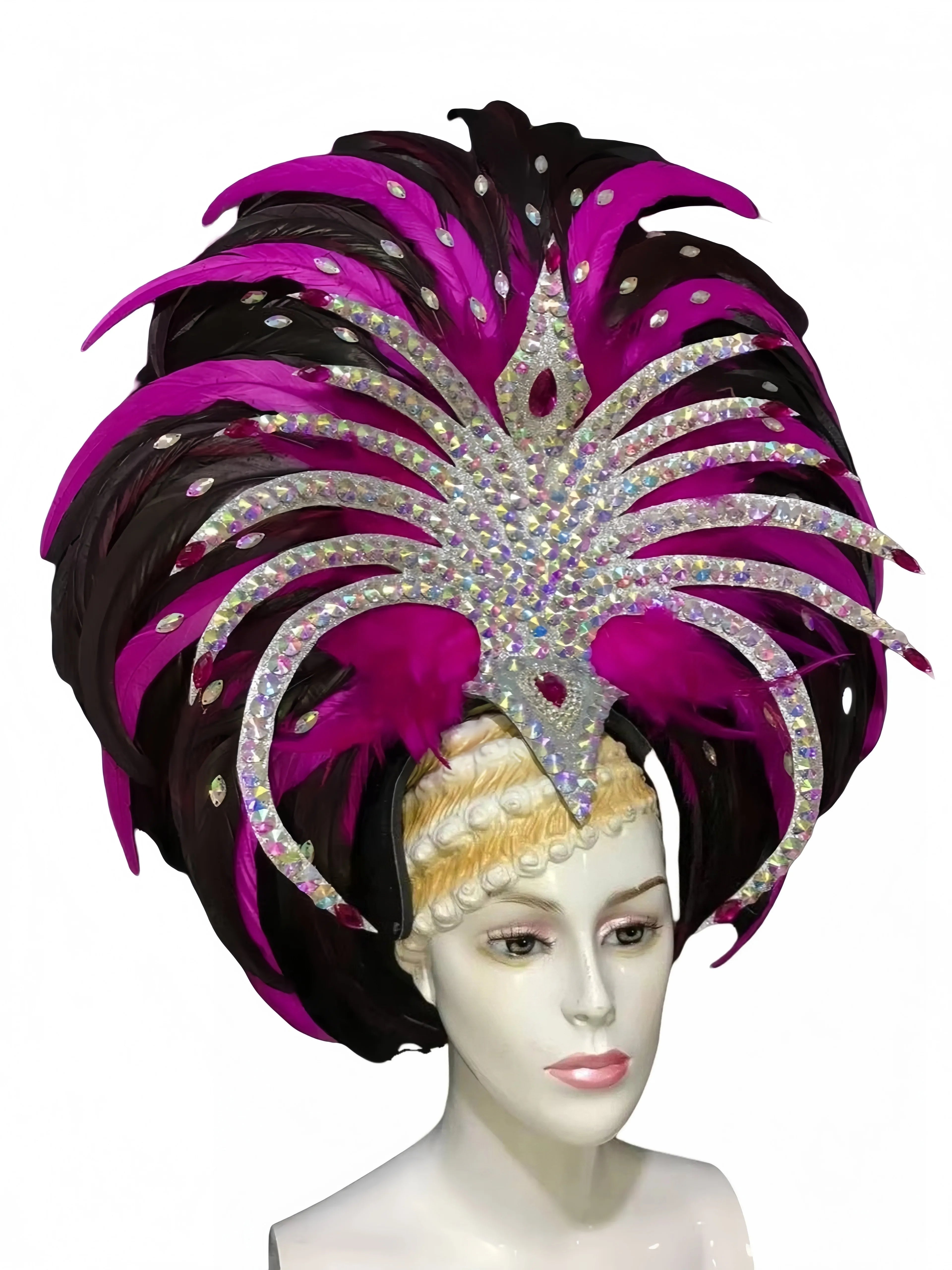 Feather headdress samba costume carnival halloween party bar performance hat makeup dance wings parade by Stardust Starlets