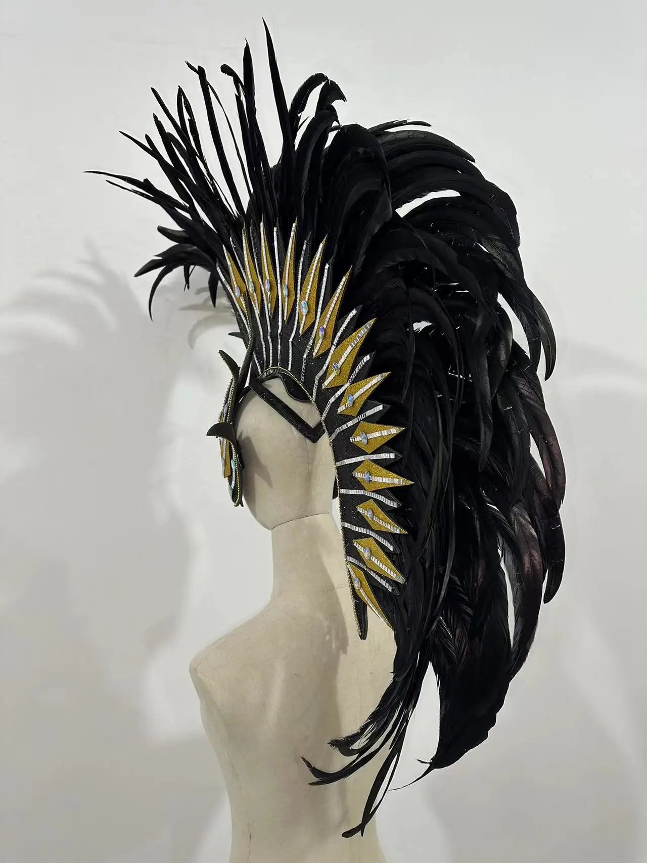 The Stardust Dark Empress – Premium Black Feathered Carnival & Gogo Headdress by Stardust Starlets