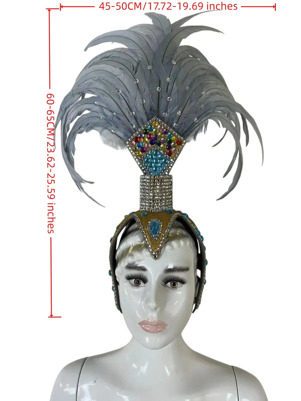The Stardust Dionysia – Silver & Charcoal Feather Carnival & Masque Ball Headdress by Stardust Starlets