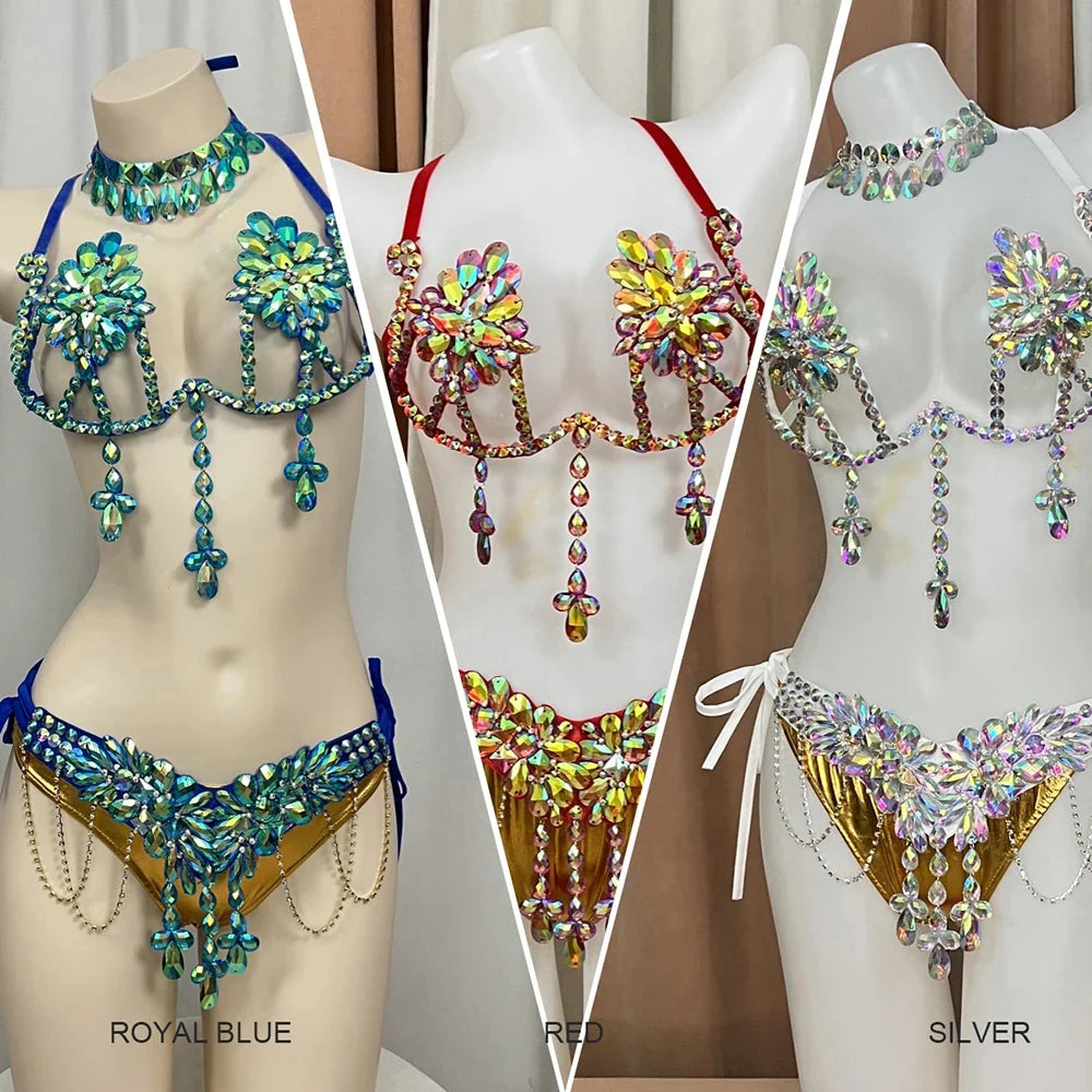 The Stardust Empress Royale – Deluxe Rhinestone Samba Carnival Wire Bra, Panty, Belt & Necklace 4-Piece Costume Set by Stardust Starlets