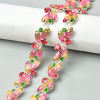 The Stardust Pink Blossom – Glitter Pink Leaf Glass Rhinestone Chain & Trim Applique by Stardust Starlets