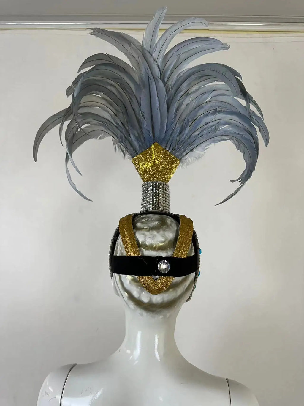 The Stardust Dionysia – Silver & Charcoal Feather Carnival & Masque Ball Headdress by Stardust Starlets