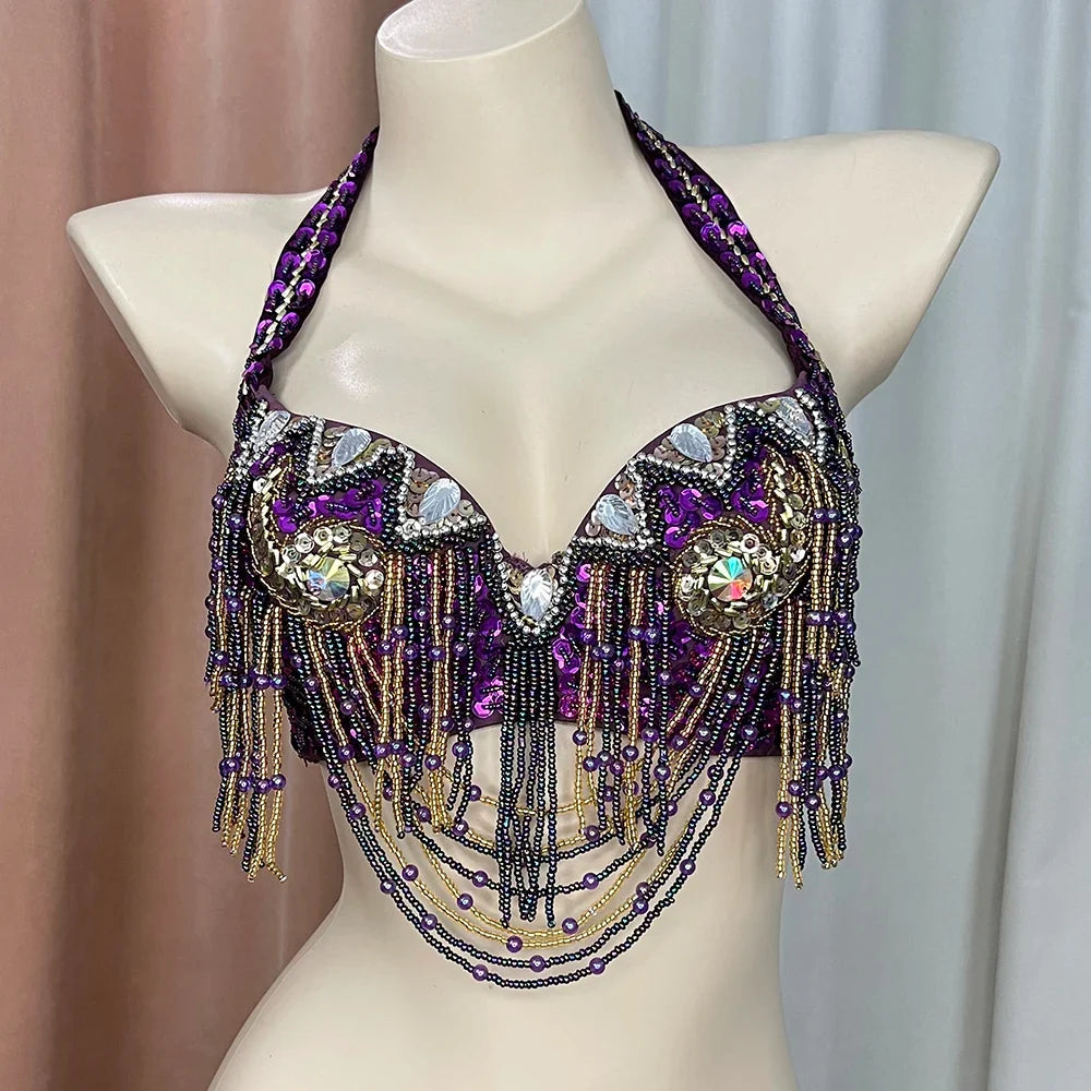The Stardust Prism Sirena – Deluxe Beaded & Sequined Belly Dance Bra Top by Stardust Starlets