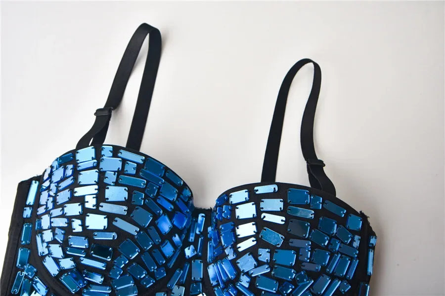 The Stardust Prism Siren – Mirror Embellished Push-Up Bustier Corset Top by Stardust Starlets