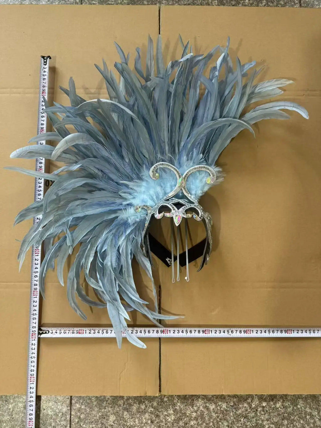 The Stardust Mirage – Exquisite Blue Feathered Samba Carnival Headdress by Stardust Starlets