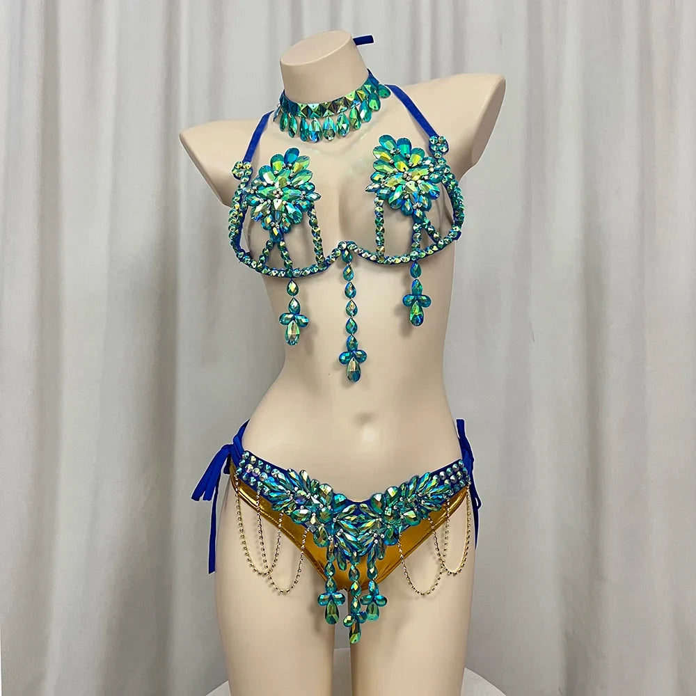 The Stardust Empress Royale – Deluxe Rhinestone Samba Carnival Wire Bra, Panty, Belt & Necklace 4-Piece Costume Set by Stardust Starlets