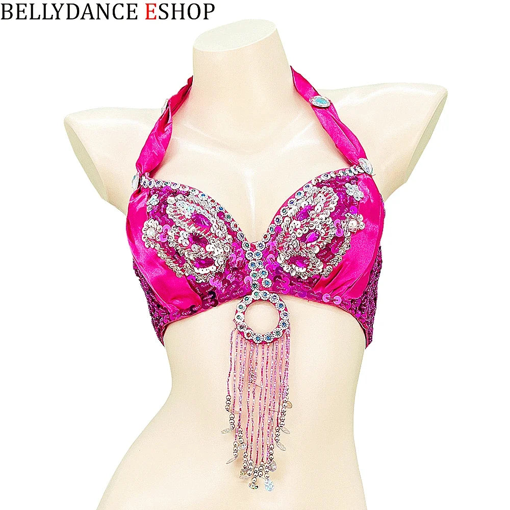 The Stardust Siren Shimmer – Sequin & Tassel Halter Belly Dance Bra Top by Stardust Starlets