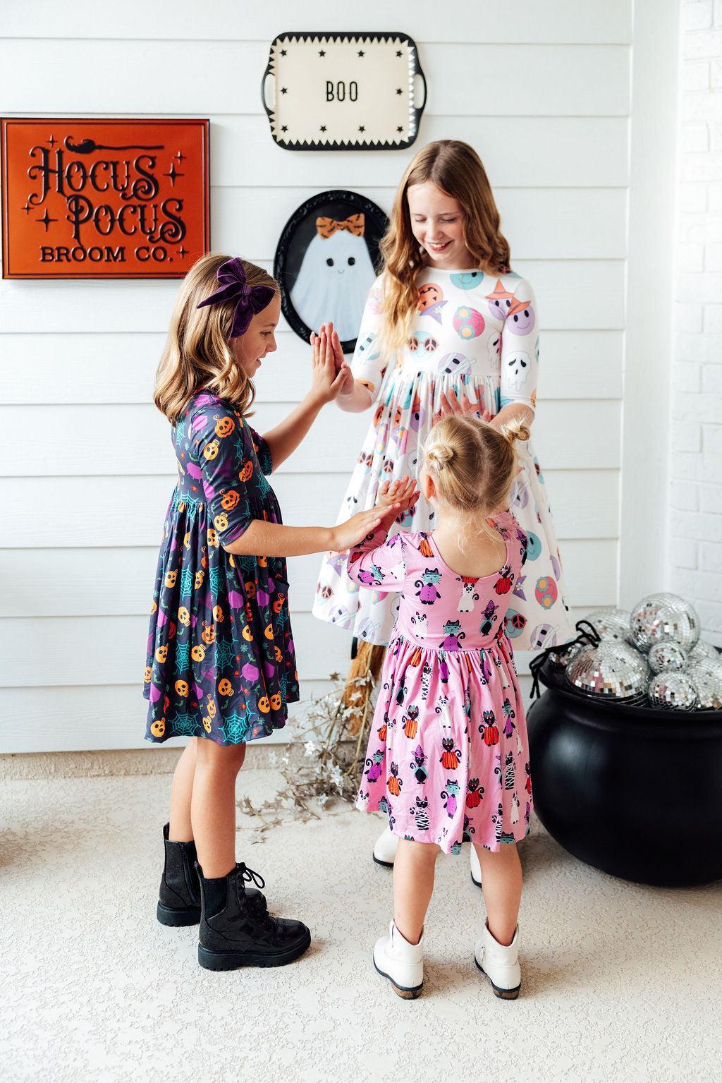 Skeleton Web 3/4 Sleeve Pocket Twirl Dress by Mila & Rose ®