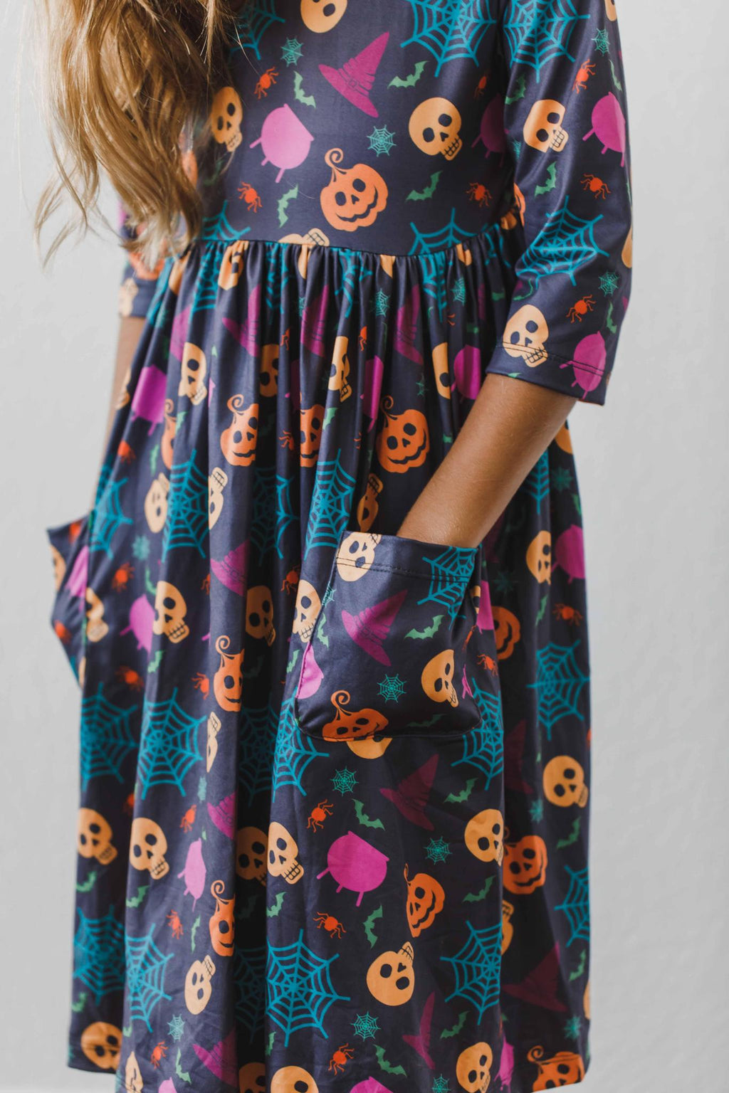 Skeleton Web 3/4 Sleeve Pocket Twirl Dress by Mila & Rose ®