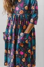 Skeleton Web 3/4 Sleeve Pocket Twirl Dress by Mila & Rose ®