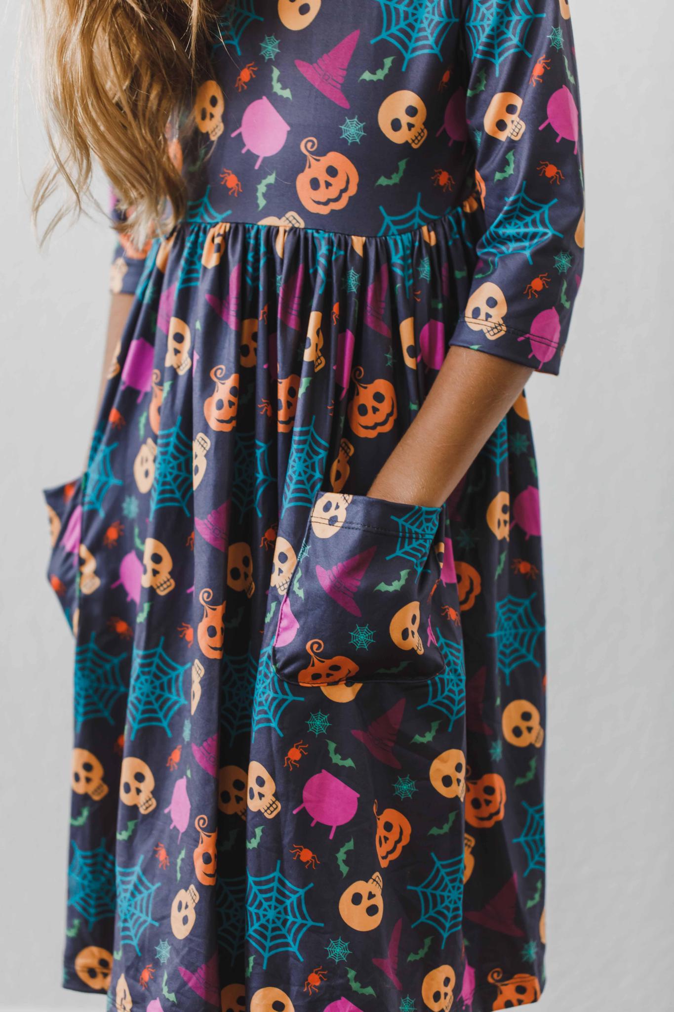 Skeleton Web 3/4 Sleeve Pocket Twirl Dress by Mila & Rose ®