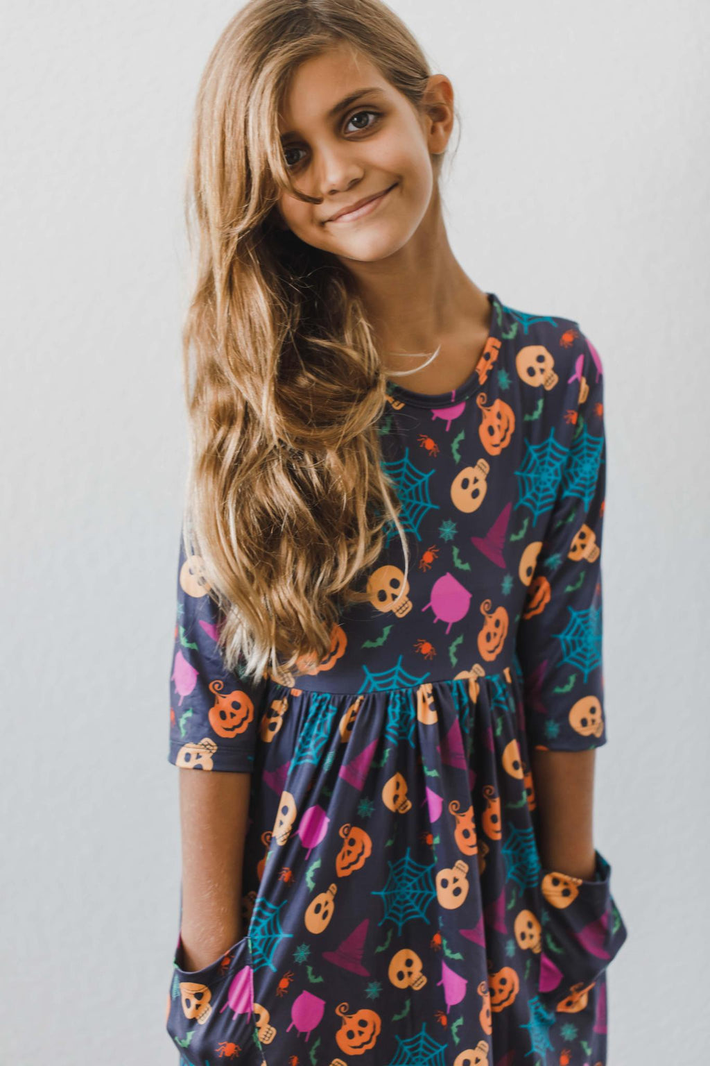 Skeleton Web 3/4 Sleeve Pocket Twirl Dress by Mila & Rose ®