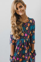 Skeleton Web 3/4 Sleeve Pocket Twirl Dress by Mila & Rose ®