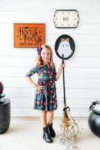 Skeleton Web 3/4 Sleeve Pocket Twirl Dress by Mila & Rose ®