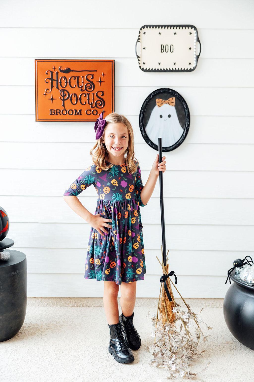 Skeleton Web 3/4 Sleeve Pocket Twirl Dress by Mila & Rose ®