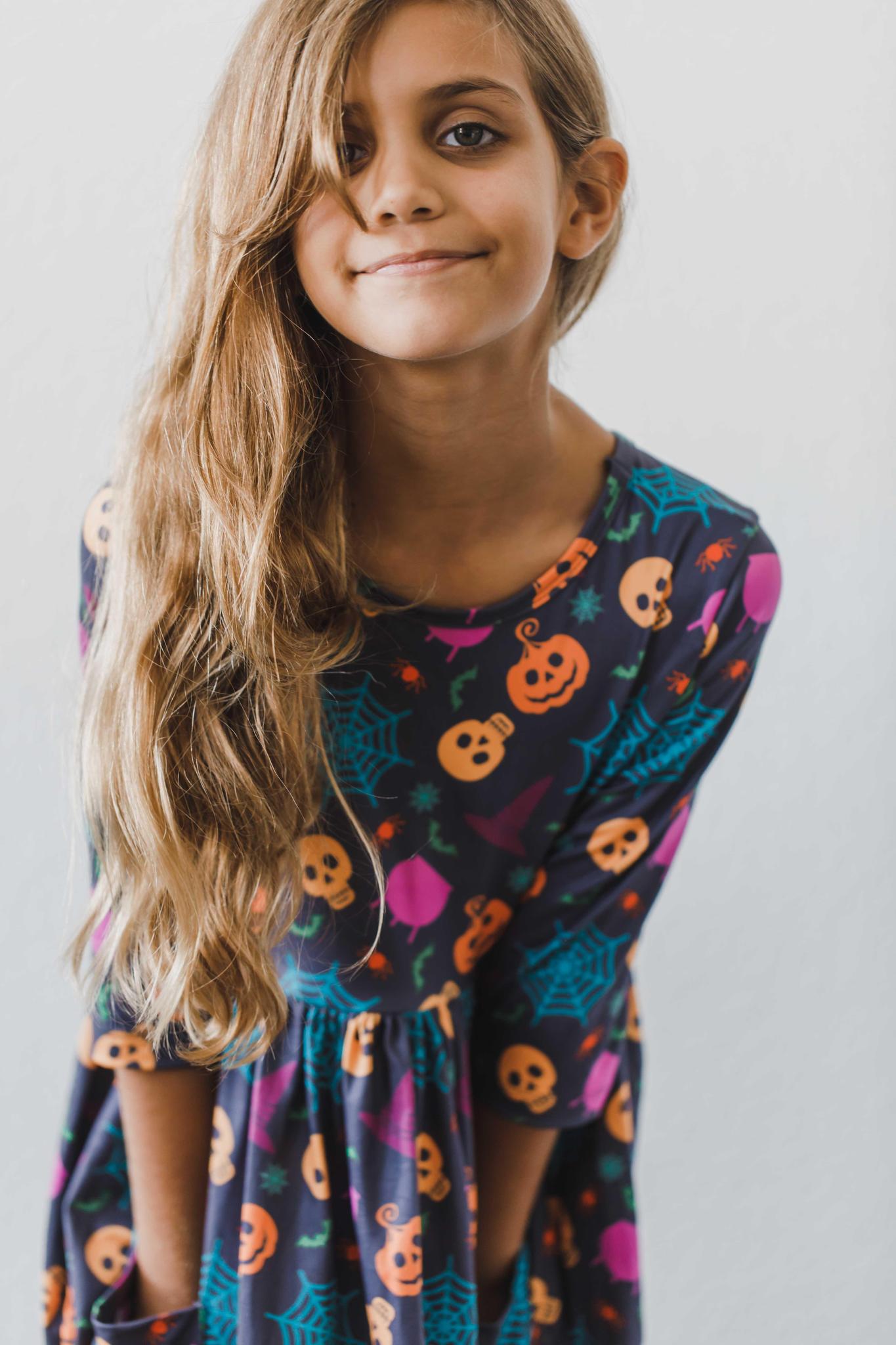 Skeleton Web 3/4 Sleeve Pocket Twirl Dress by Mila & Rose ®