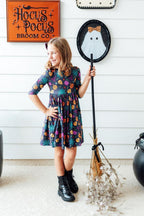 Skeleton Web 3/4 Sleeve Pocket Twirl Dress by Mila & Rose ®