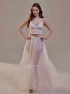 Soft Ruffled White Tulle Skirt , Sheer Maxi Skirt, Tulle Overskirt by Bridal Port