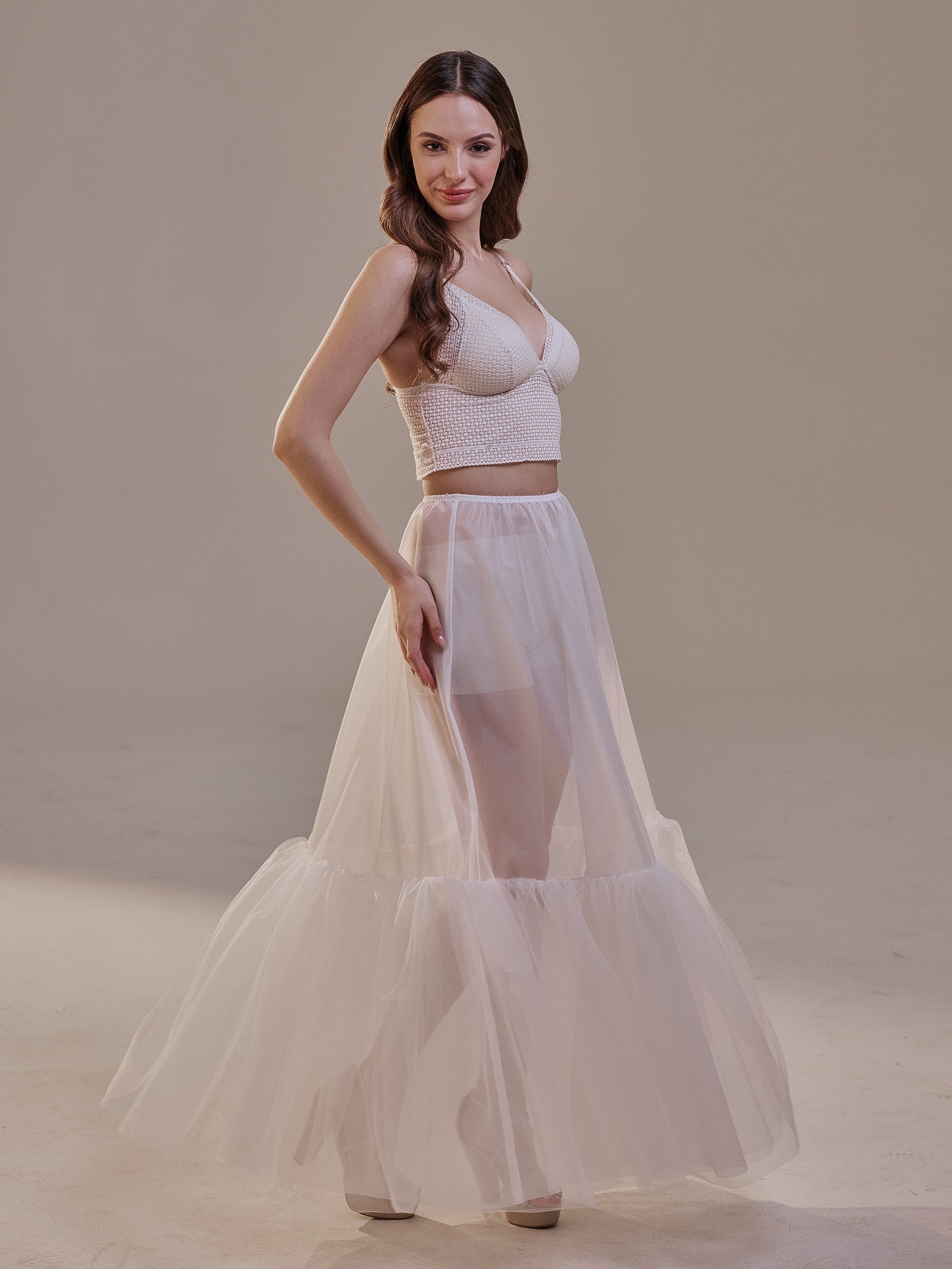 Soft Ruffled White Tulle Skirt , Sheer Maxi Skirt, Tulle Overskirt by Bridal Port