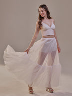 Soft Ruffled White Tulle Skirt , Sheer Maxi Skirt, Tulle Overskirt by Bridal Port