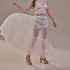 Soft Ruffled White Tulle Skirt , Sheer Maxi Skirt, Tulle Overskirt by Bridal Port