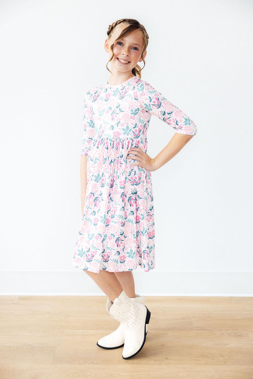 Softly Blooming 3/4 Sleeve Pocket Twirl Dress by Mila & Rose ®