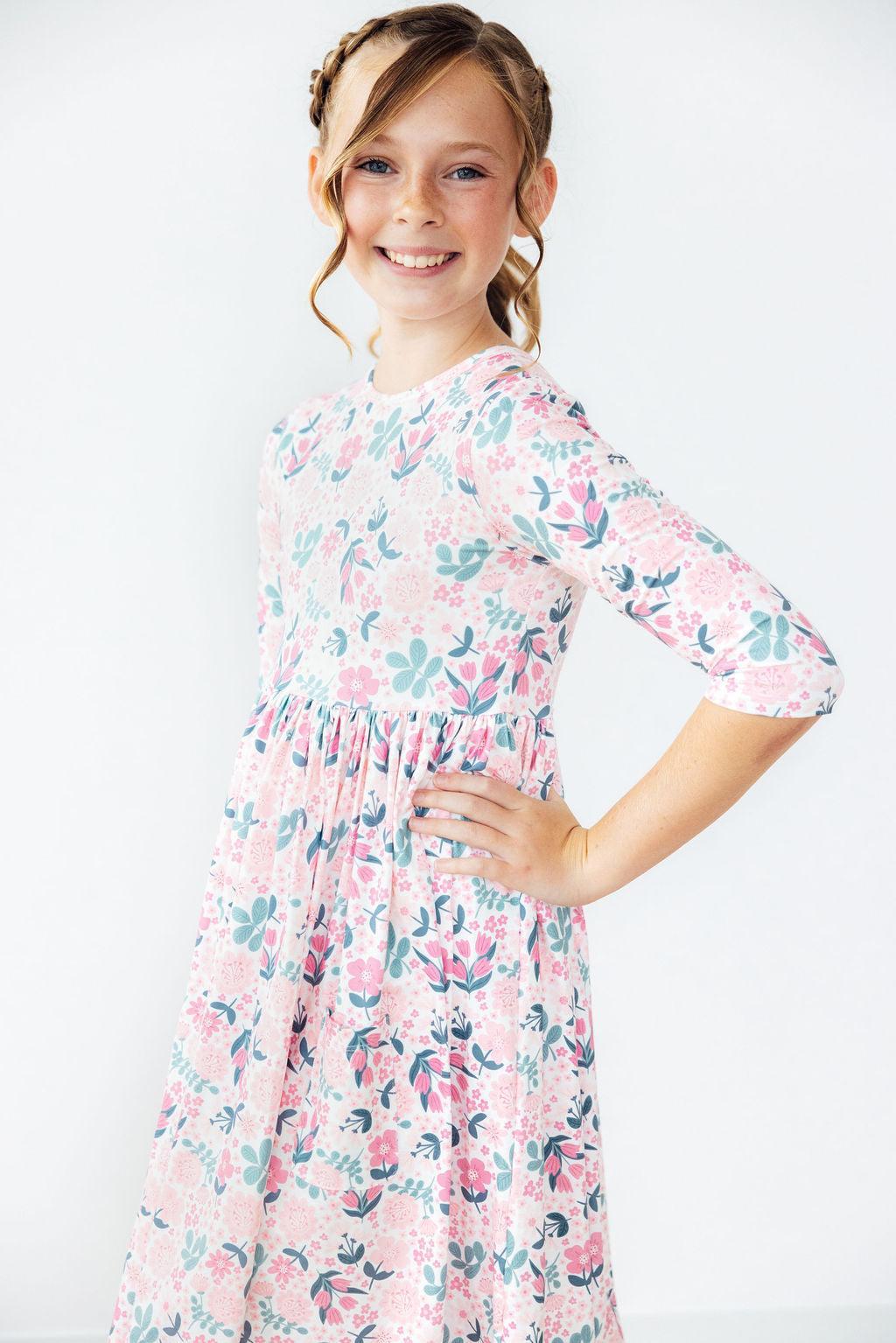 Softly Blooming 3/4 Sleeve Pocket Twirl Dress by Mila & Rose ®