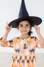 Spooky Kitty 3/4 Sleeve Pocket Twirl Dress by Mila & Rose ®