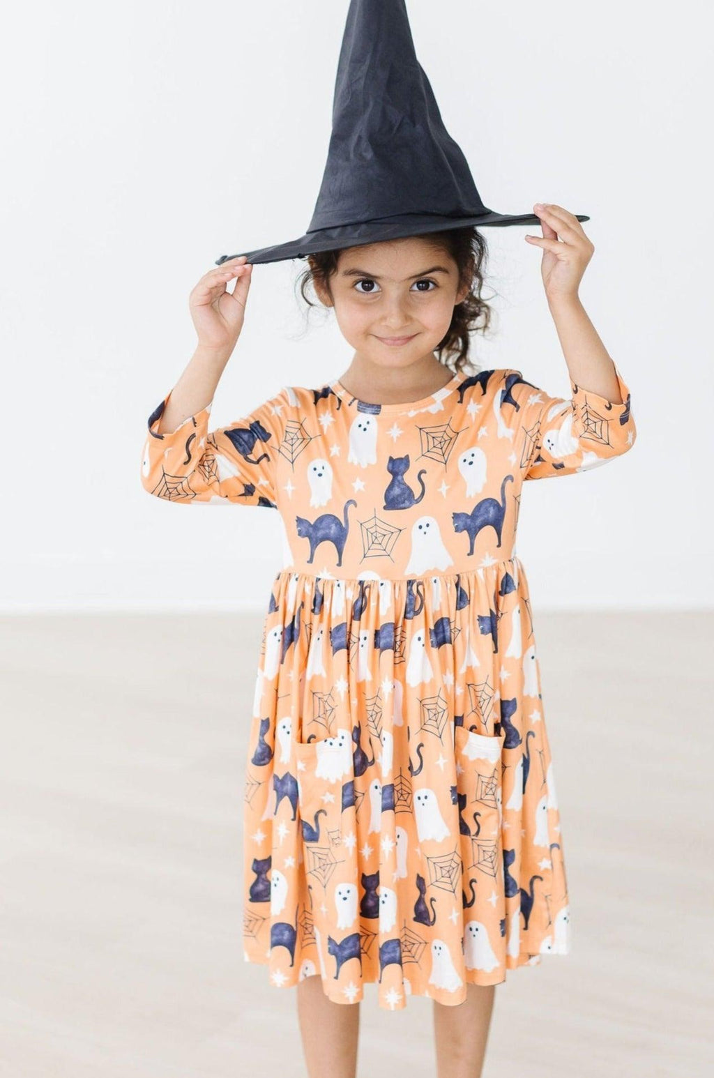 Spooky Kitty 3/4 Sleeve Pocket Twirl Dress by Mila & Rose ®