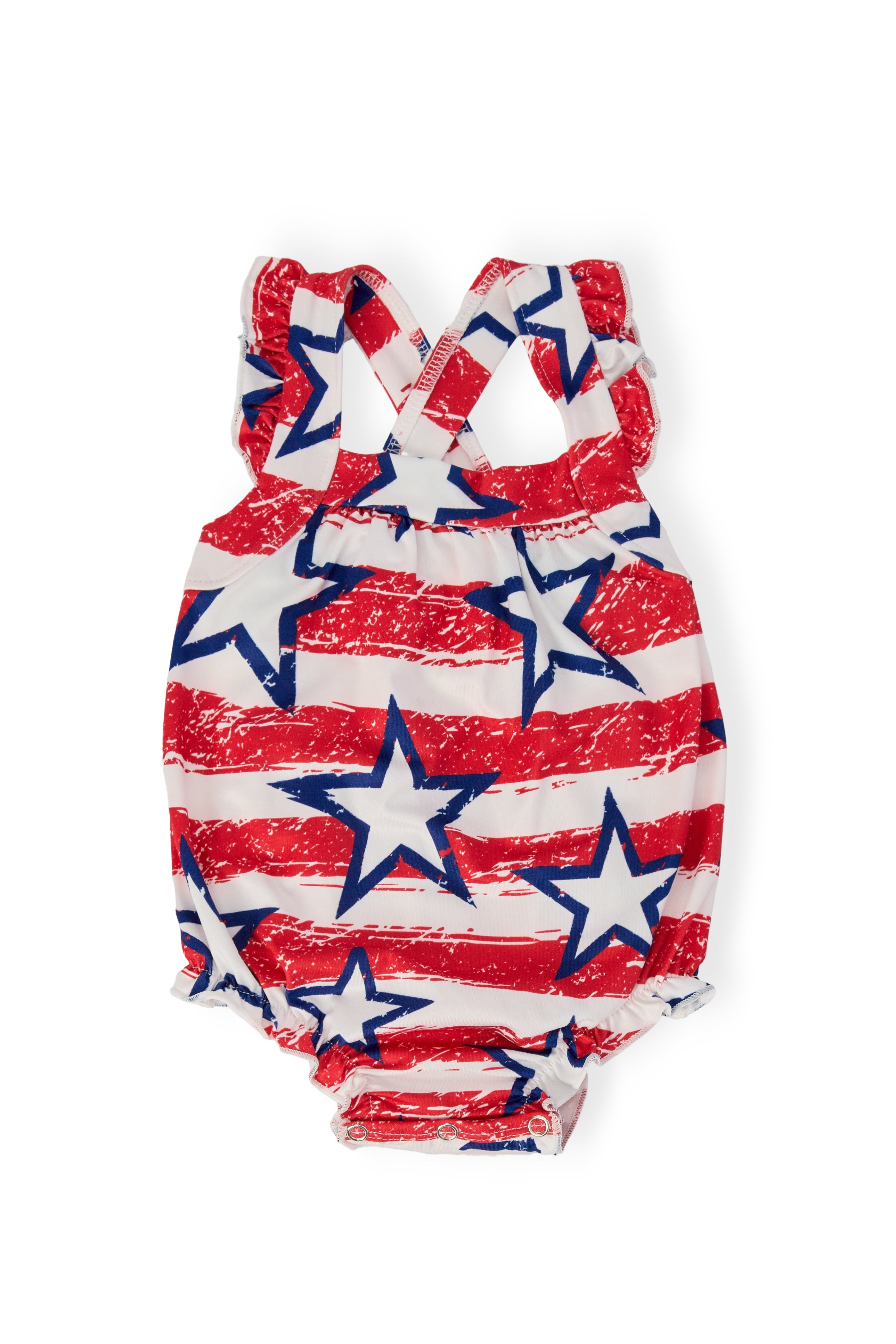 Stars & Stripes Ruffle Cross Back Romper by Mila & Rose ®