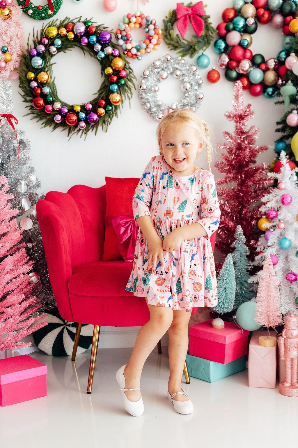 Sugarplum Fairy 3/4 Sleeve Pocket Twirl Dress by Mila & Rose ®