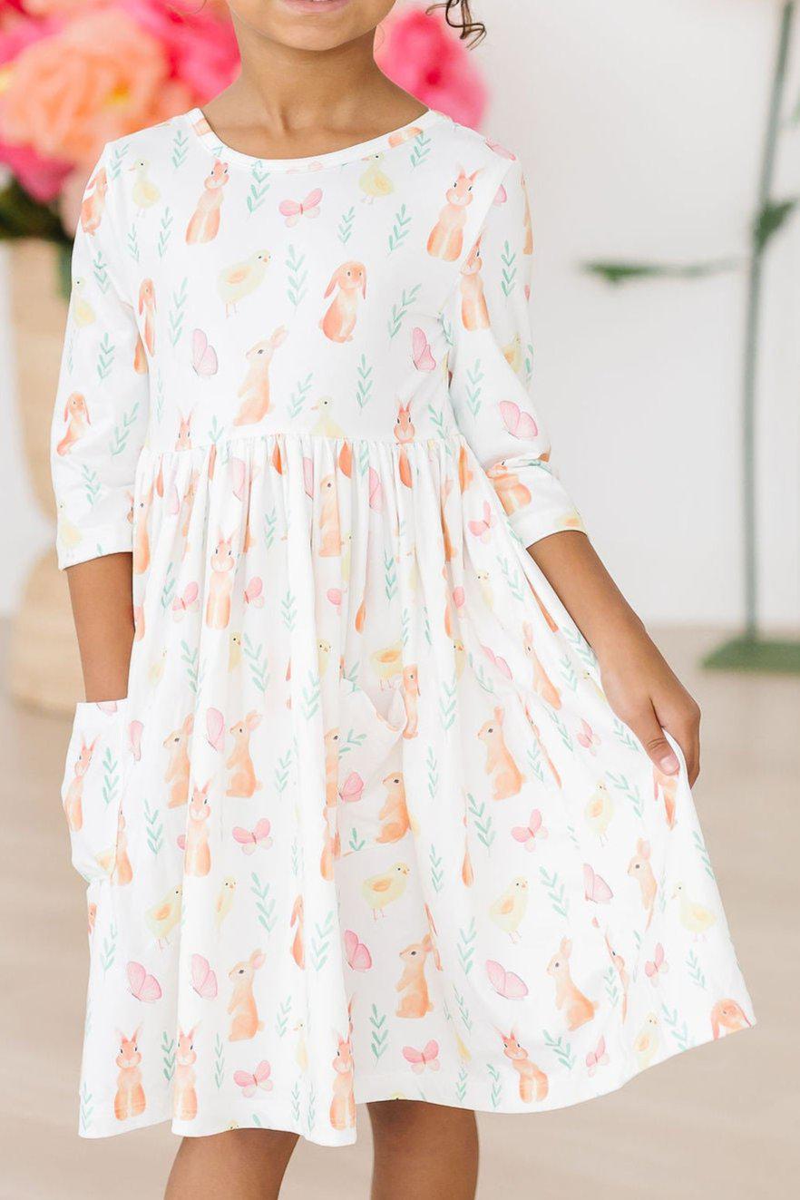Sunny Bunnies 3/4 Sleeve Pocket Twirl Dress by Mila & Rose ®