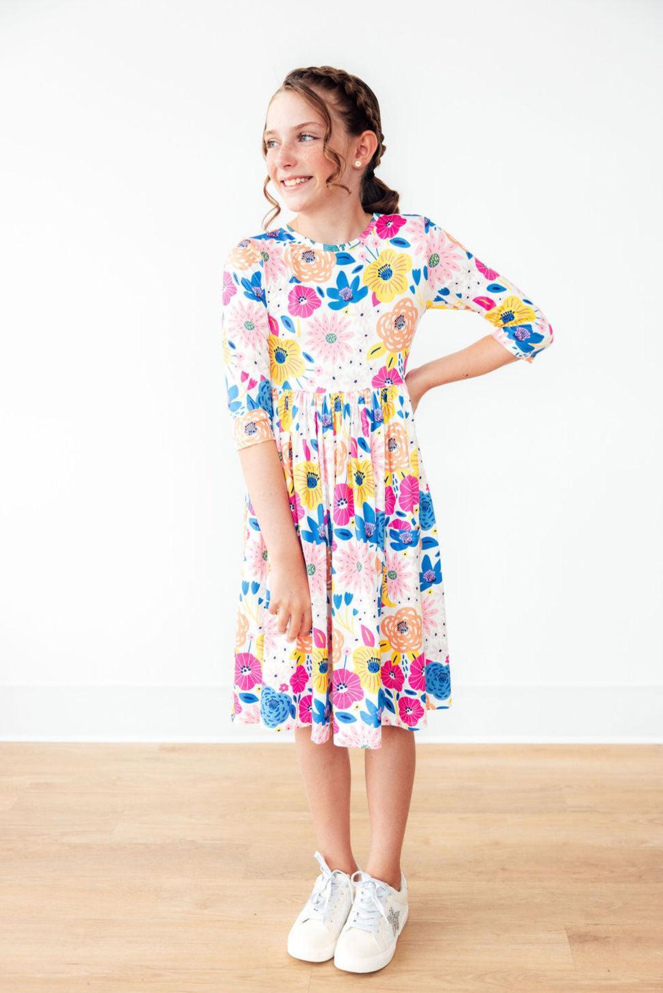SALE Sunshine Floral 3/4 Sleeve Pocket Twirl Dress by Mila & Rose ®