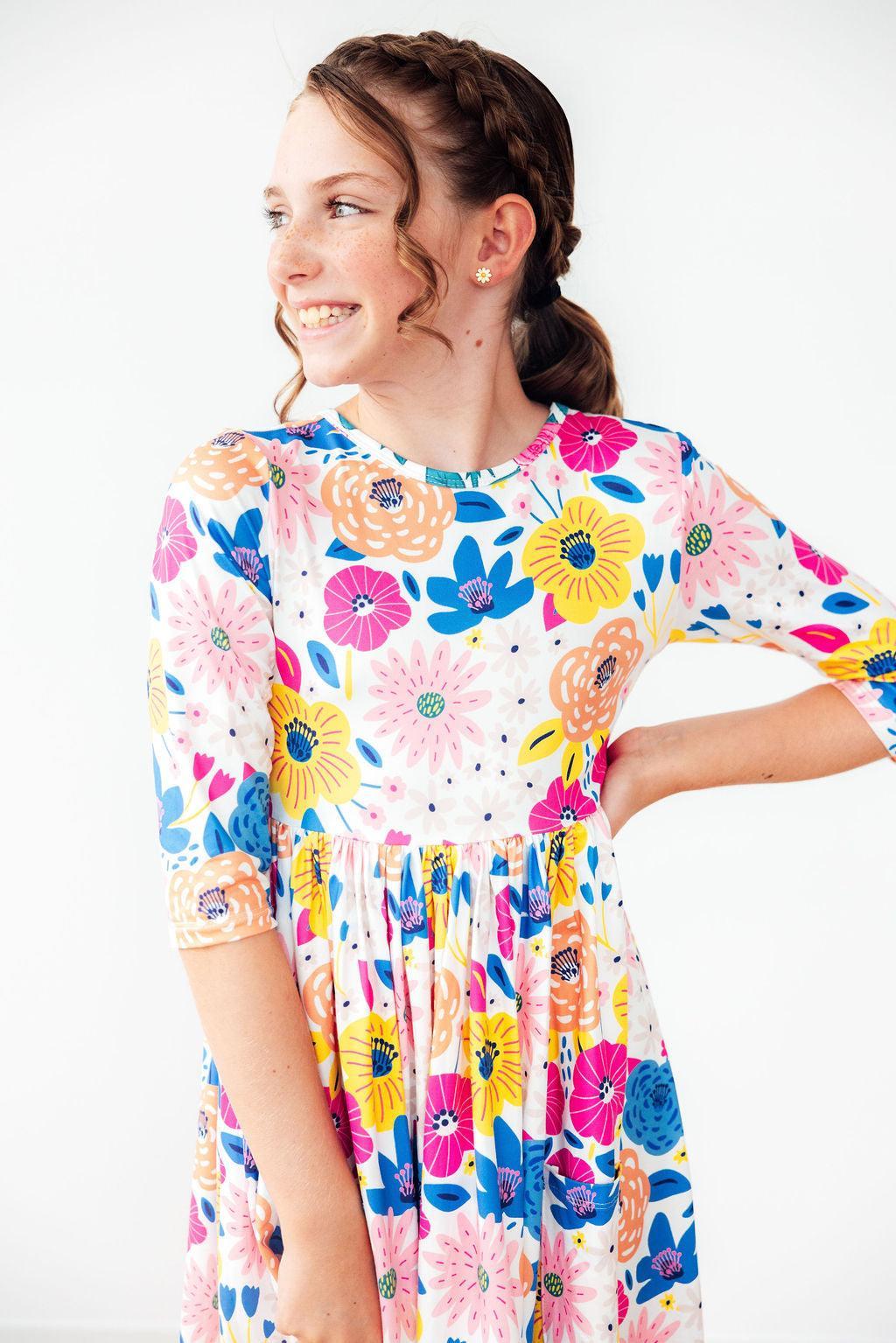 SALE Sunshine Floral 3/4 Sleeve Pocket Twirl Dress by Mila & Rose ®