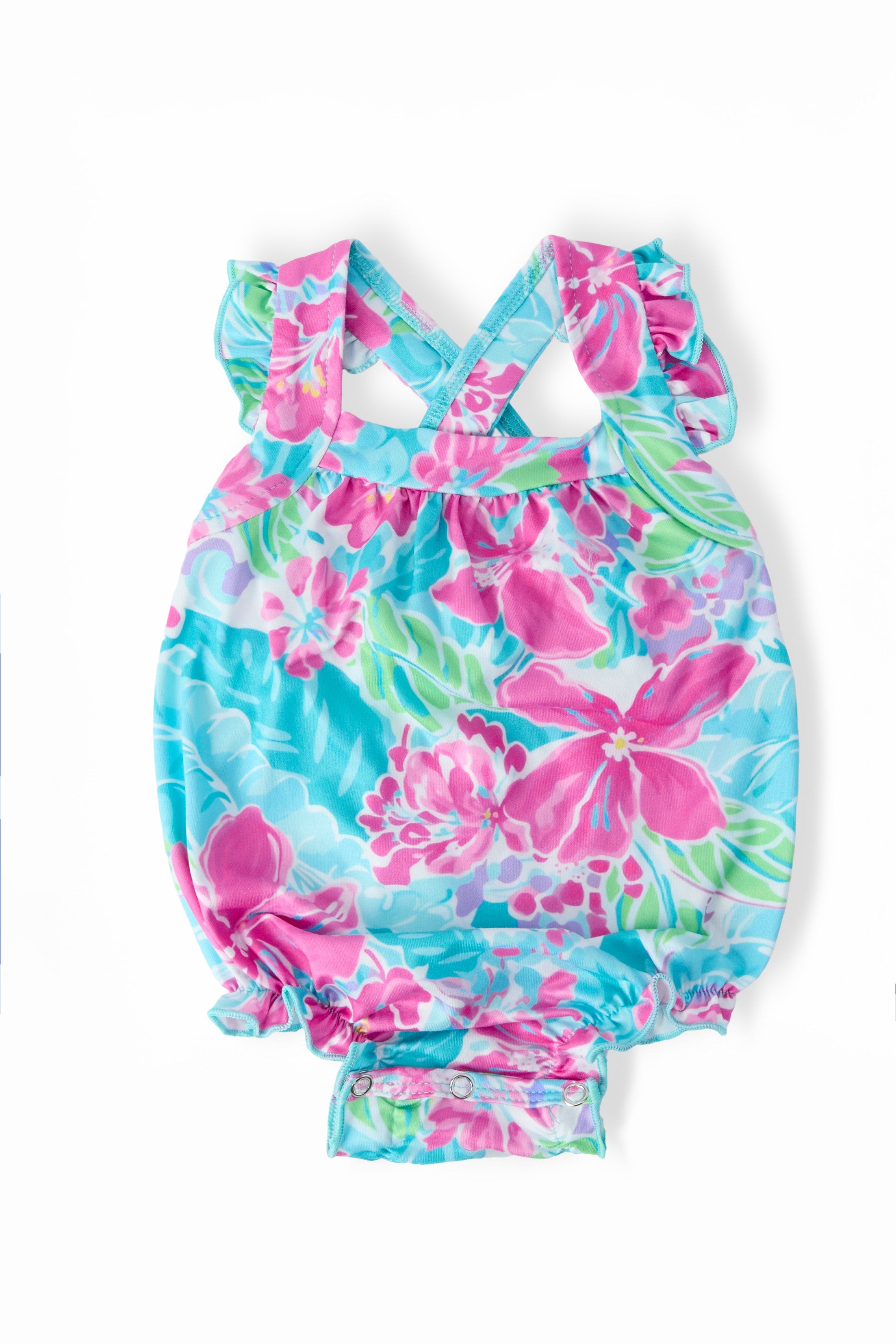 Tropical Punch Ruffle Cross Back Romper by Mila & Rose ®