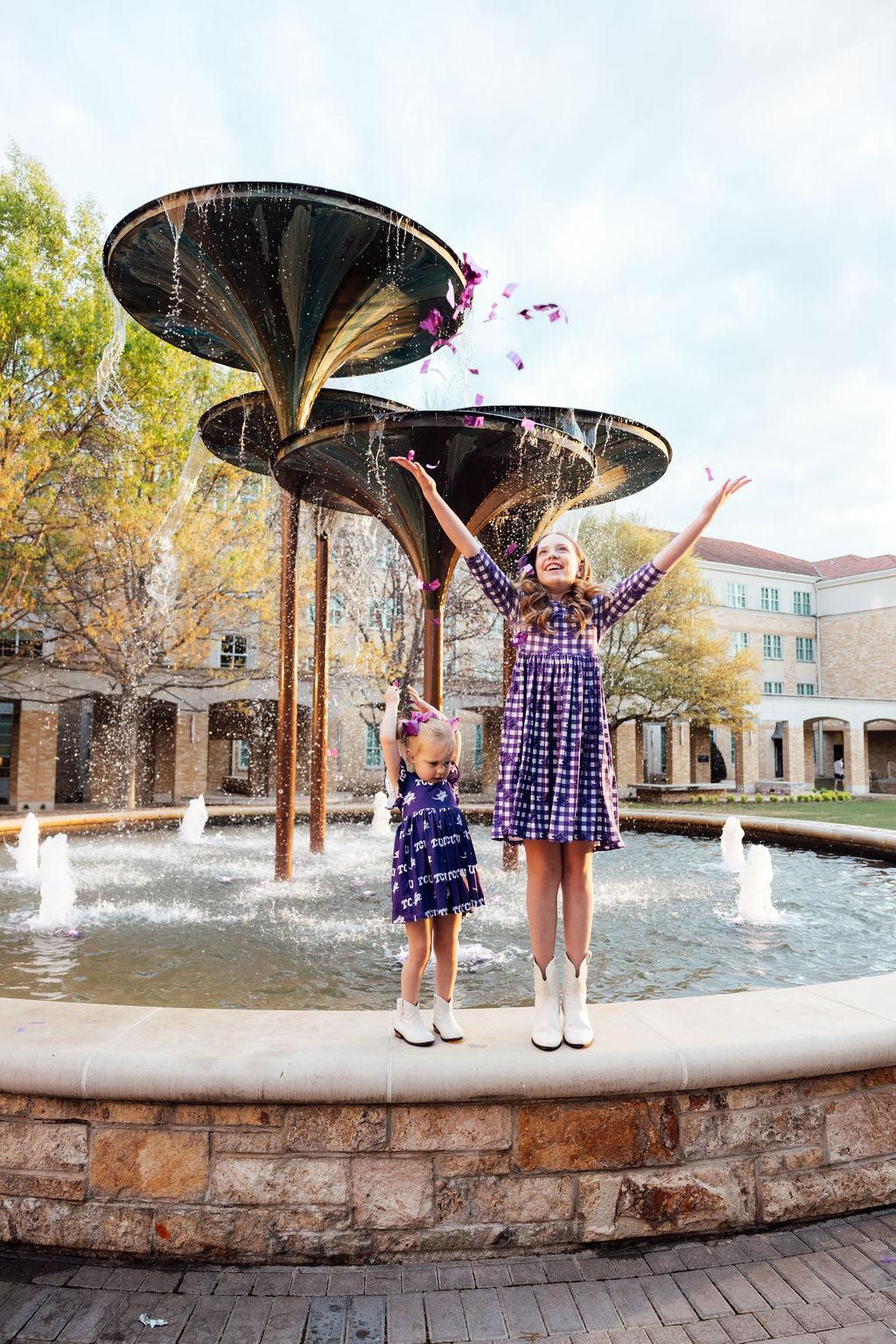 TCU Plaid Frog 3/4 Sleeve Pocket Twirl Dress by Mila & Rose ®