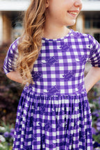 TCU Plaid Frog 3/4 Sleeve Pocket Twirl Dress by Mila & Rose ®