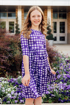 TCU Plaid Frog 3/4 Sleeve Pocket Twirl Dress by Mila & Rose ®
