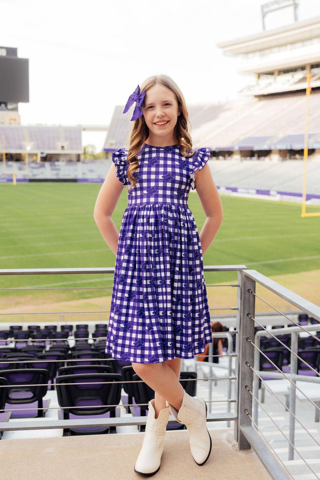 TCU Plaid Frog Flutter Twirl Dress by Mila & Rose ®