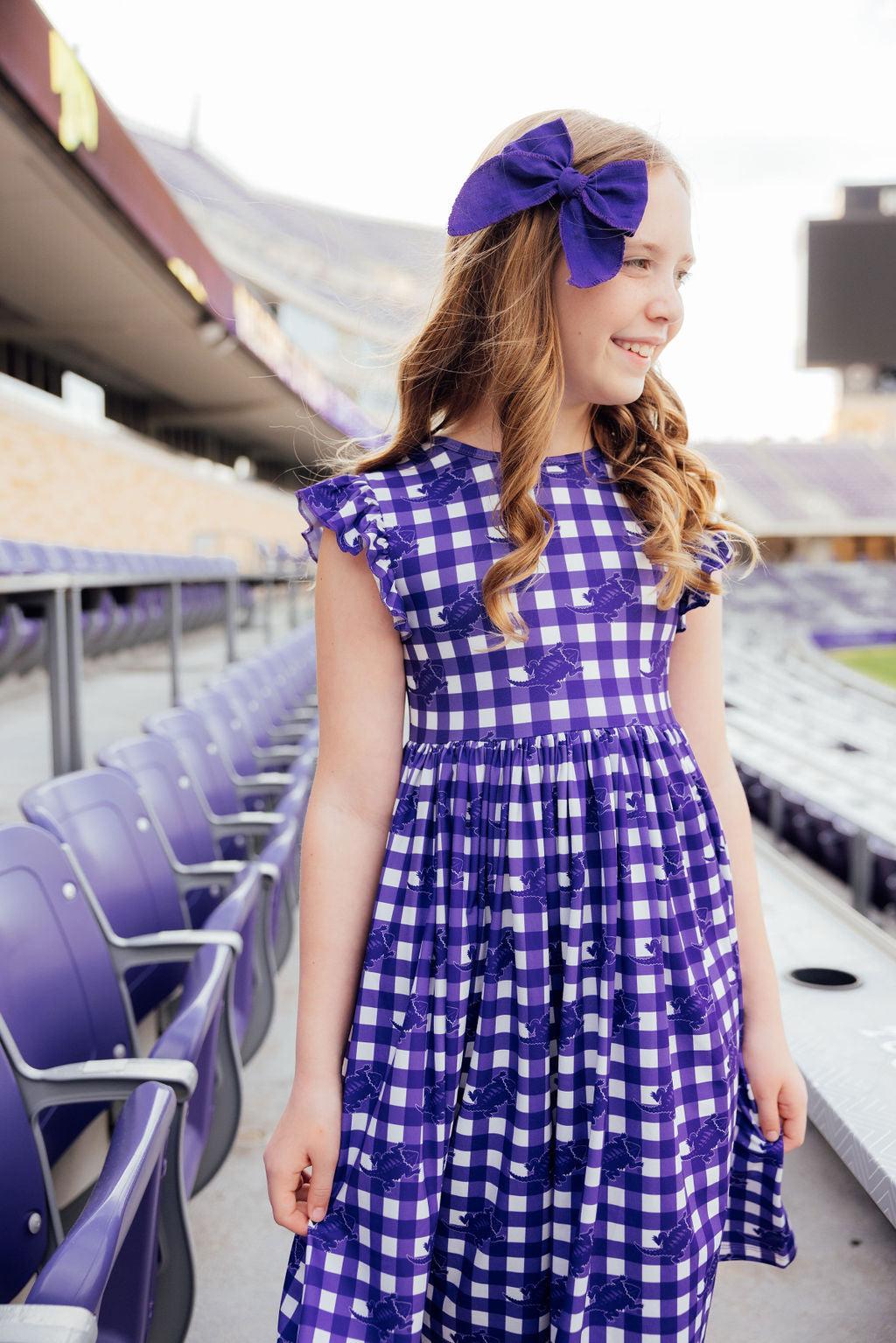 TCU Plaid Frog Flutter Twirl Dress by Mila & Rose ®