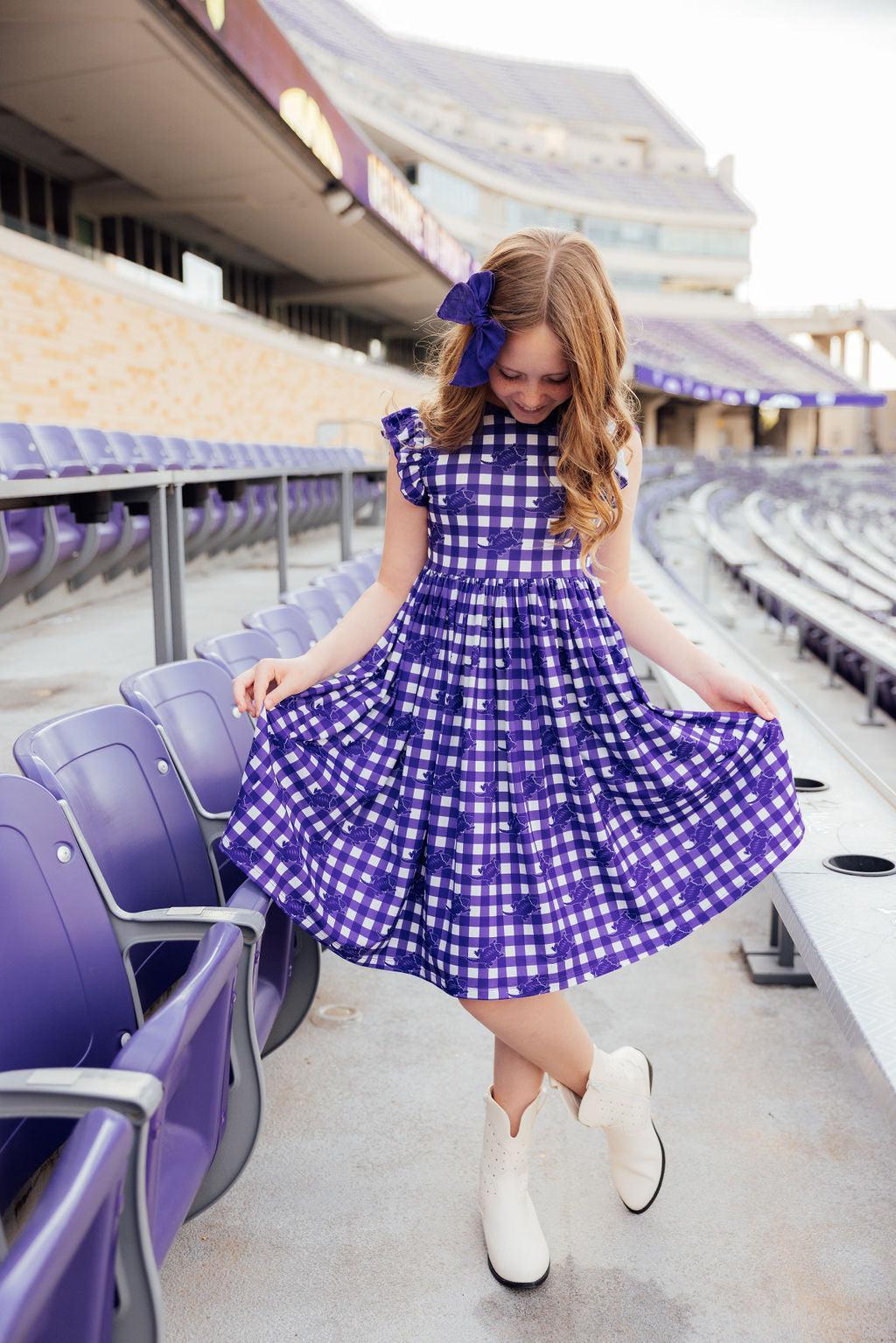 TCU Plaid Frog Flutter Twirl Dress by Mila & Rose ®
