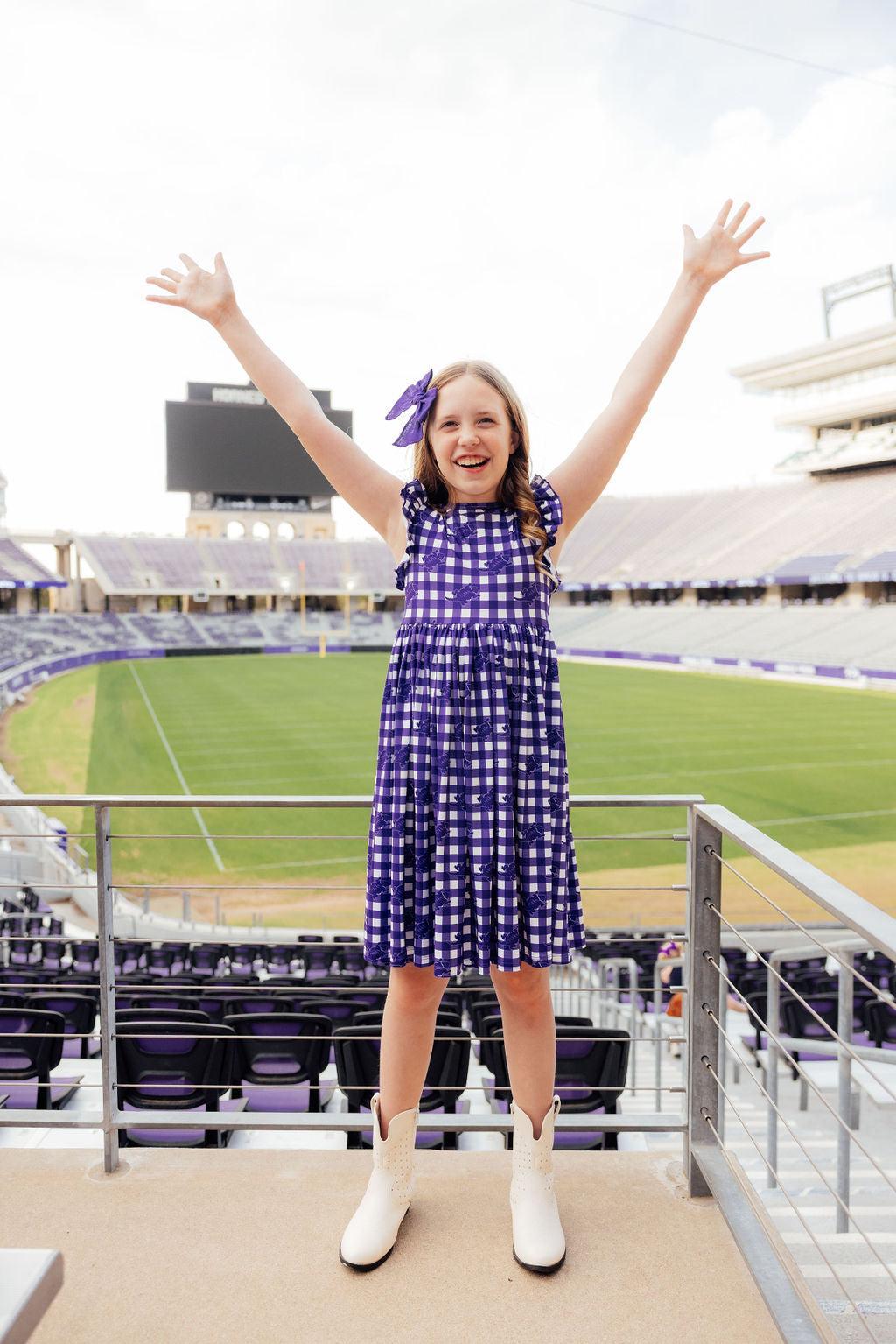 TCU Plaid Frog Flutter Twirl Dress by Mila & Rose ®