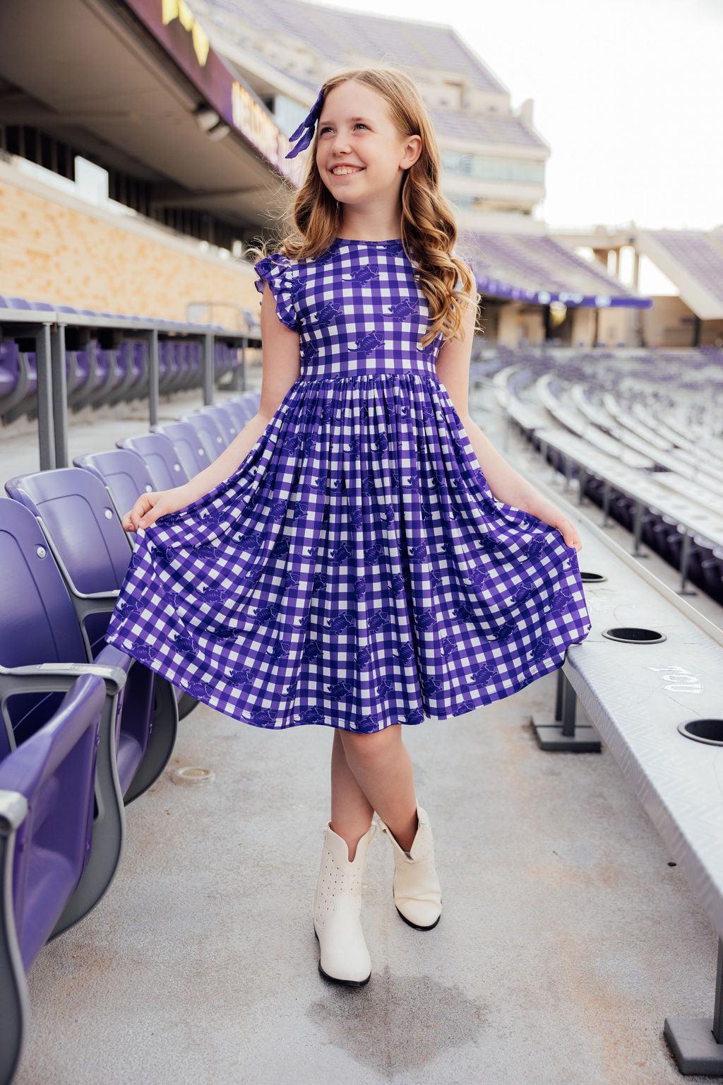 TCU Plaid Frog Flutter Twirl Dress by Mila & Rose ®