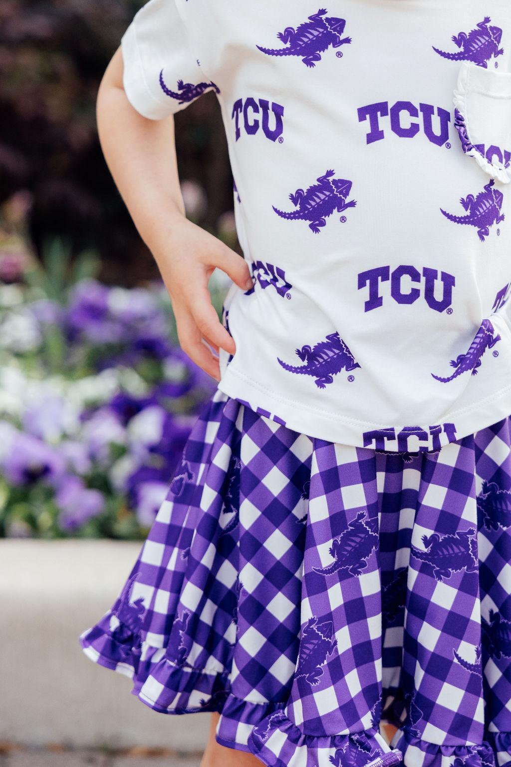 TCU Plaid Frog Ruffle Twirl Skort by Mila & Rose ®